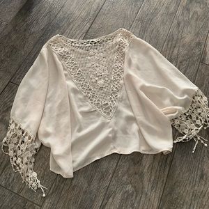 Cream fringe sheer top